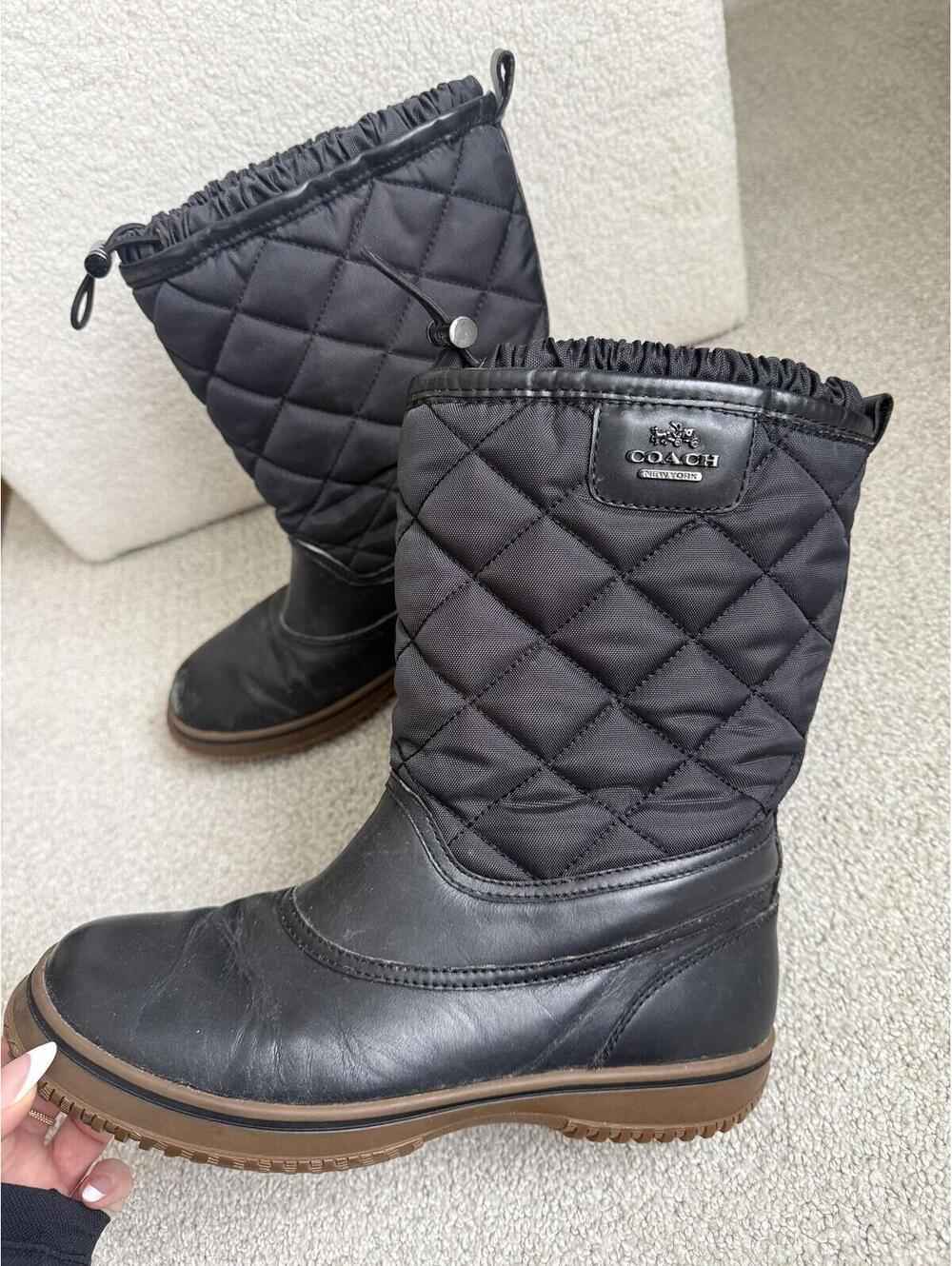 Coach Samara Quilted Snow Boots Black Leather & Nylon Women's 7B